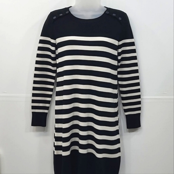 LOFT Petites Midi Sheath Knit Sweater Dress Striped Long Sleeve Boatneck Tunic - Picture 10 of 17